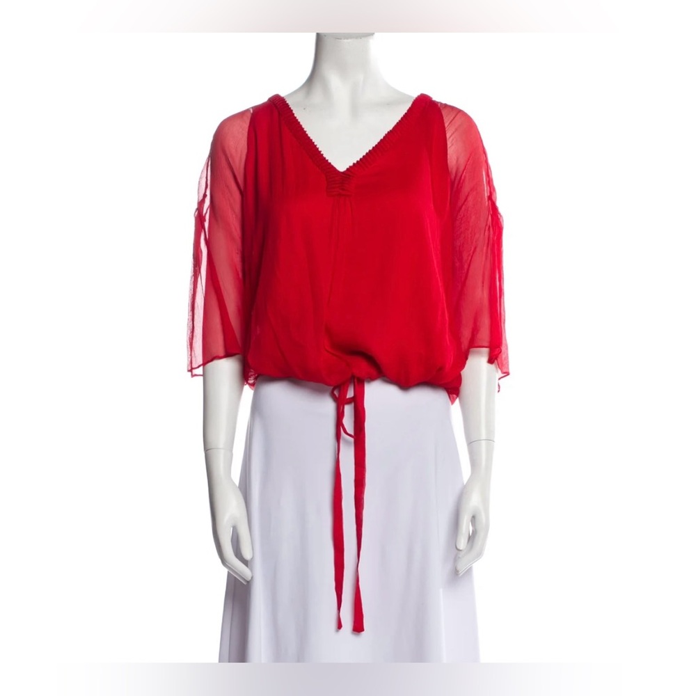 Diane von Furstenberg Red Silk V-Neck Blouse Size 2 NWOT